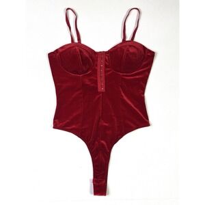 Bozzolo Bodysuit Women's Medium Red Velour One Piece Spaghetti Strap Tank Top
